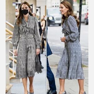 NWOT Kate Middleton ZARA Houndstooth Pleated Midi Dress | Size Small